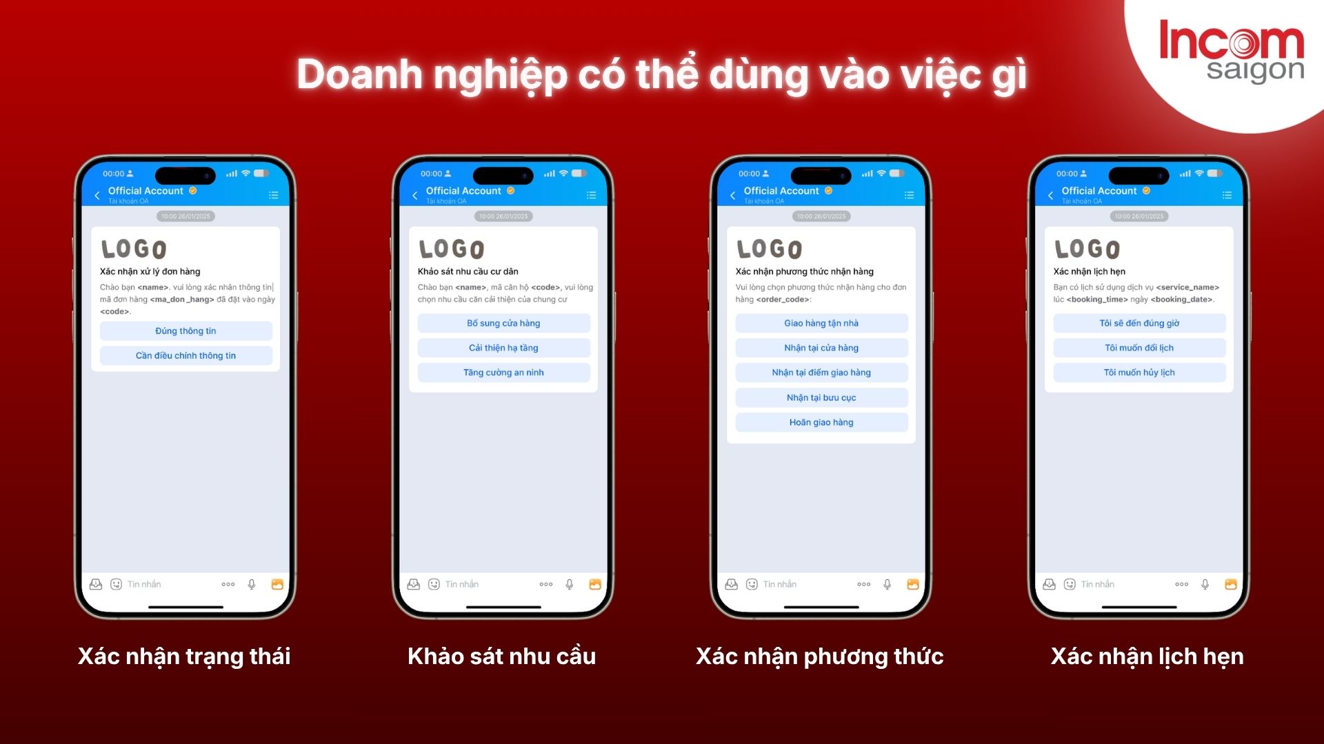 Các kịch bản có sẵn tại INCOM Sài Gòn dành cho khách hàng