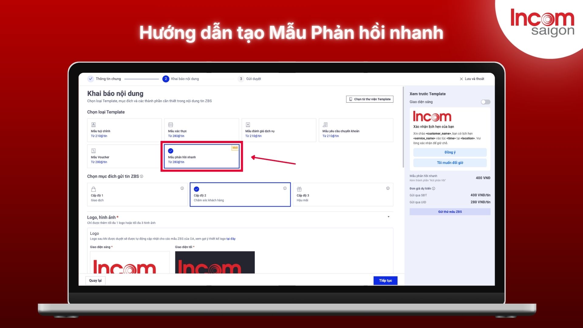 INCOM Sài Gòn hướng dẫn cách tạo mẫu phản hồi nhanh