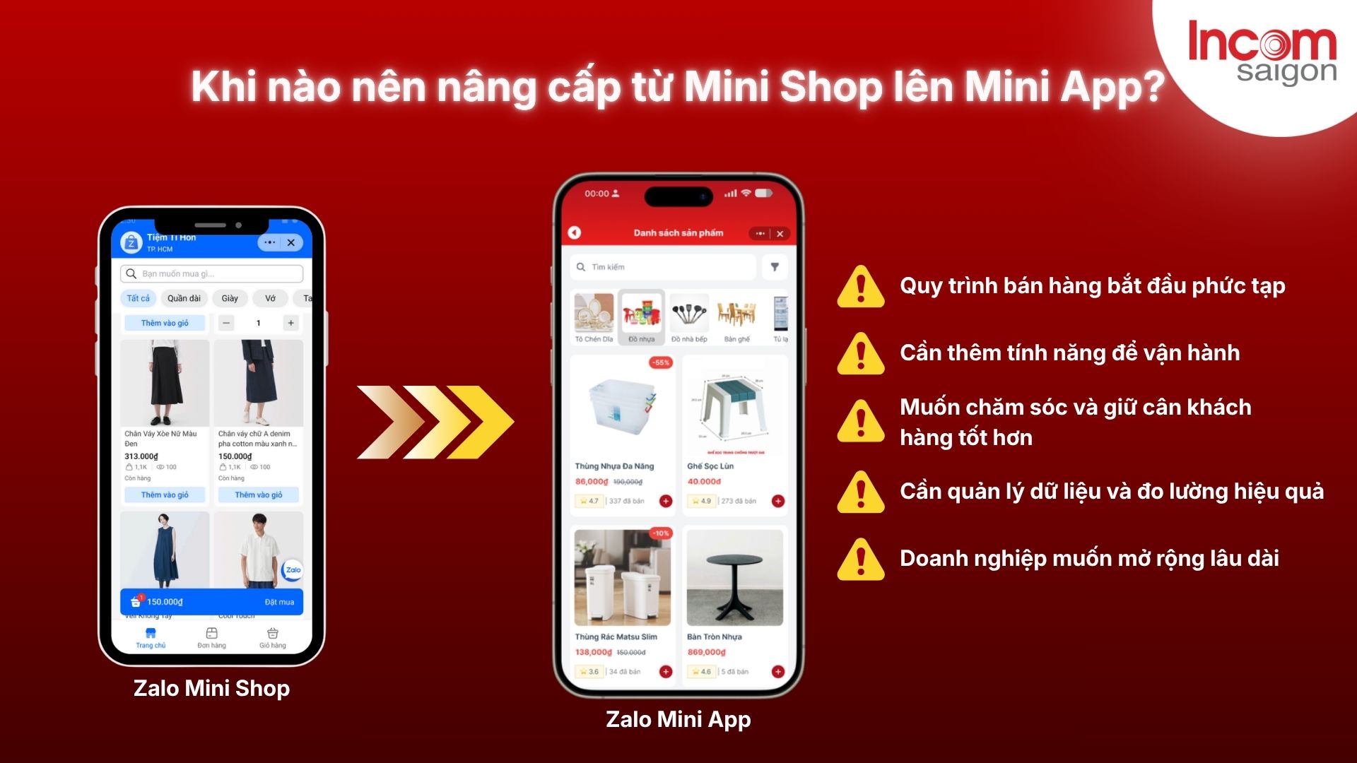 Nên nâng cấp từ Zalo Mini Shop lên Zalo Mini App khi doanh nghiệp cần các tiêu chí bên dưới