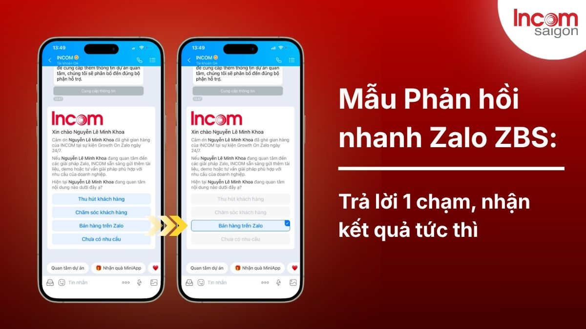 Mẫu phản hồi nhanh Zalo ZBS giúp doanh nghiệp trả lời khách hàng tự động