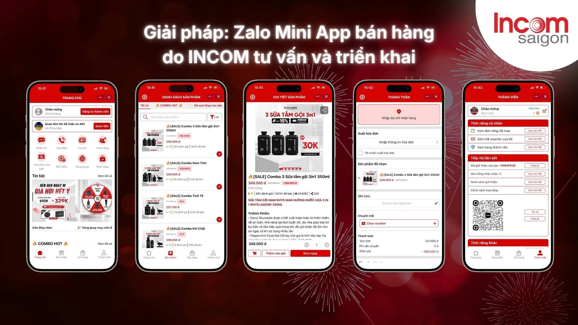Giải pháp Zalo Mini App Rhys Man bán hàng do INCOM tư vấn và triển khai